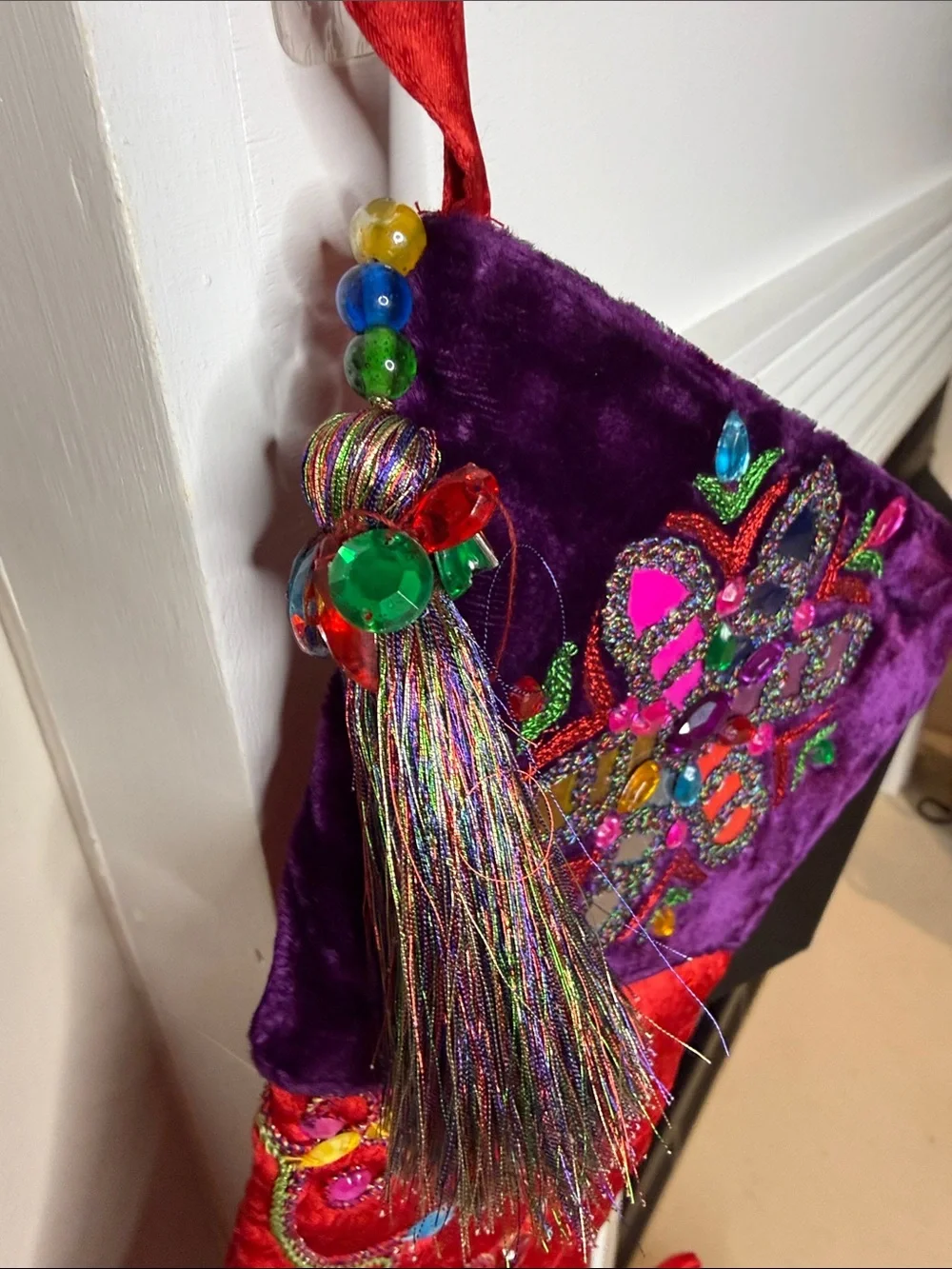 Pier 1 One Imports Christmas Stocking Multicolored Sequined Beaded
